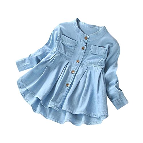 Kinderbekleidung Jeanshemd Frühling Sommer Boyfriend Langarm Revers Jeansbluse Hirolan Kleinkind Baby Kleidung Kind Mädchen Denim Gerafft Lange Ärmel T-Shirt Oberteile Bluse (6T, Blau)