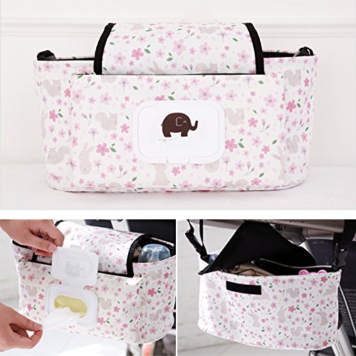 Kinderwagen Organizer Kinderwagentasche Baby Buggy Wickeltasche Universal Multifunktion Aufbewahrungstasche Stroller Organizer mit Reißverschluss Kinderwagen-Zubehör von Guizen (Blume)