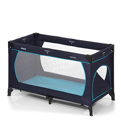 Hauck Kinderreisebett Dream N Play Plus, inkl. Hauck Reisebettmatratze, tragbar und klappbar, 120 x 60 cm, blau (navy aqua)