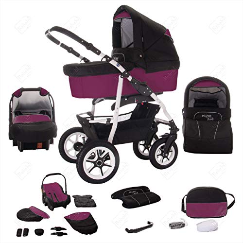 Bebebi Bellami | Hartgummireifen in Weiß | 3 in 1 Kombi Kinderwagen Komplettset | Farbe: Bellaviola