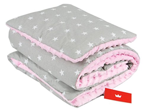 BABYLUX Babydecke Krabbeldecke MINKY Kuscheldecke Decke 75 x 100 cm mit KISSEN 30x35cm (4K. Rosa + Sterne)