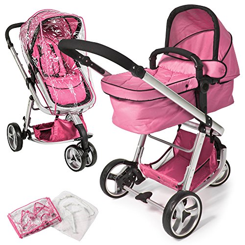 tectake 3 in 1 Kinderwagen Kombikinderwagen Buggy Babyjogger Reisebuggy Sportwagen Kids -diverse Farben- (Pink)