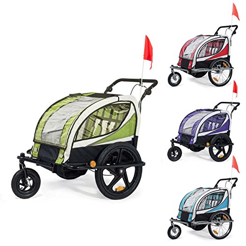 SAMAX Fahrradanhänger Jogger 2in1 360° drehbar Kinderanhänger Kinderfahrradanhänger Transportwagen vollgefederte Hinterachse für 2 Kinder in Blau – Silver Frame