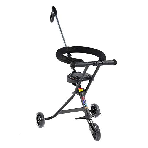 EBTOOLS Tragbarer Dreirad Leichter Kinderwagen Kombikinderwagen Faltbares Baby Trike mit Lenkbarer Schubstange für Reise-Schwarzes, Belastbarkeit: 30KG