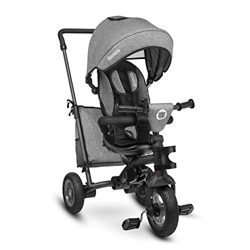 Lionelo Tris Dreirad ab 1 Jahr mit lenkbarer Schubstange Kinderwagen Klappbar Laufrad Kinder Fahrrad Zubehör Kinderdreirad für Jungen und Mädchen Schieber (Stone Grey)