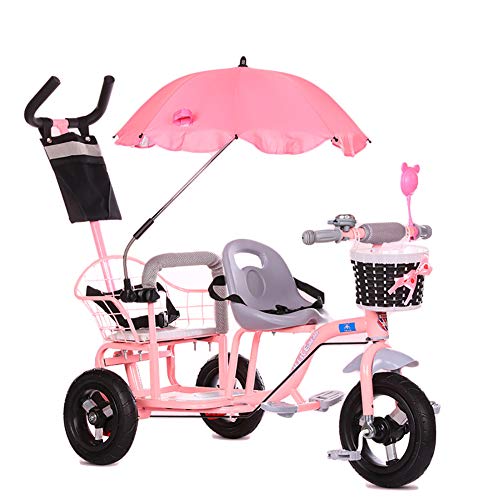 CHEERALL Kinder-Doppel-Dreirad-Fahrrad, Doppel-Kinderwagen mit Klapppedal, Sommer-Kinderwagen-Doppelsitz für Kinder im Alter von 1-6 Jahren,Pink
