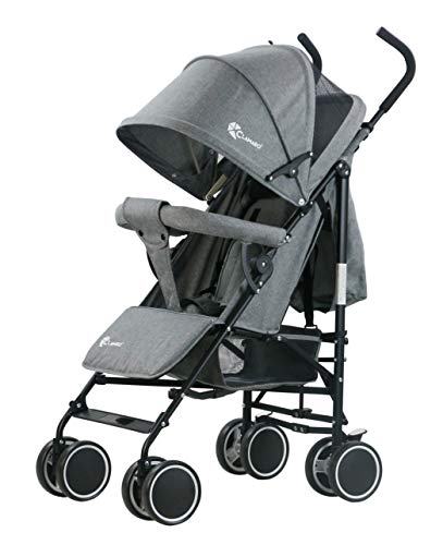 Clamaro 'Balu' superleichter Kinderwagen kompakt Buggy (6,5 kg) mit Liegefunktion, klein zusammenklappbar, Rückenlehne stufenlos verstellbar bis Liegeposition – grau leinen