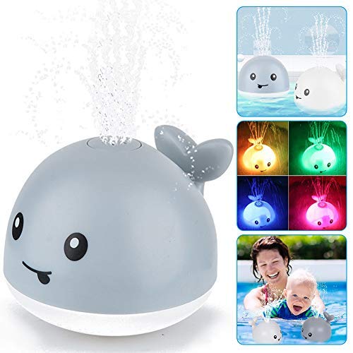 Baby Badespielzeug Wasserspielzeug, Whale Spray Induction Schwimmende Baden Spielzeug mit Licht, Pool Wal Badewannenspielzeug ab 1 Jahr Baby Kinder Kleinkinder Geschenk (Grau)